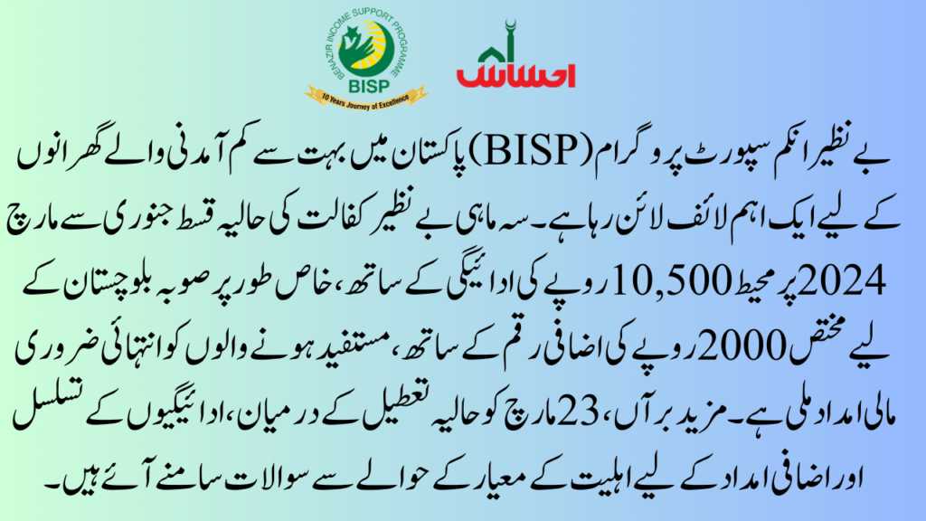 BISP Kafalat 10500 Payment Continues